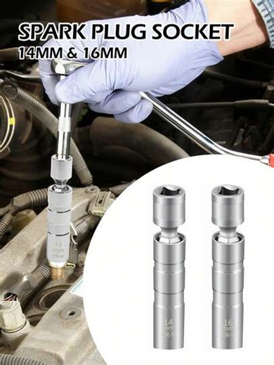 1pc Spark Plug Socket Set 14mm & 16mm - Thin Wall Magnetic Spark Plug Wrench With 3/8" Drive 12 Point, Removal Tool For Car Spark Plug Installation Replace Repair, Automotive Power Tools For Most Car Models | SHEIN