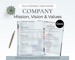 Company Mission, Vision and Core Values Poster Templates Canva, Business Purpose Statement, Principles & Goals - Etsy Canada