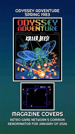 Retro Game Network on Instagram: "👾🎮📖🎮👾 GAMER MAGAZINES WITH COVER ARTICLE FOOTAGE COMPARISONS… RGN’S COMMON DENOMINATOR FOR JANUARY 2026! MAGAZINE: Odyssey Adventure PUBLISH DATE: Spring 1983 ISSUE NUMBER: 6 GAME FEATURED: Killer Bees! CONSOLE PRESENTED: Odyssey 2 GAME RELEASE DATE: 1983 ARTICLE QUOTATION: “Beebots from an alien insect civilization invade a flowering green planet called Earth. Their warriors and bodyguards are swarms of killer bees which are impervious to all nuclear and c
