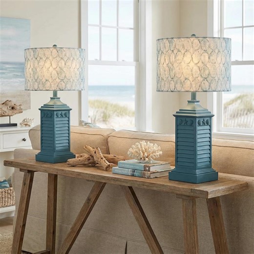 Coastal Seaglass Lampshade & Floor Lamp | Beach House Lighting | Soft Blue Ocean Pattern | Coastal Living Decor | Modern Coastal Home Style - Etsy