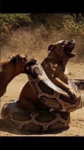 big snake vs 3 dogs