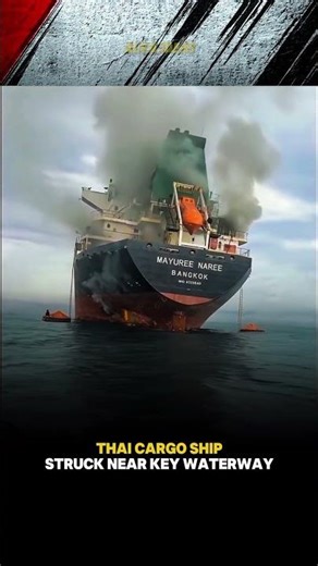 Moment of the Thailand Cargo Ship Struck Near Key Waterway