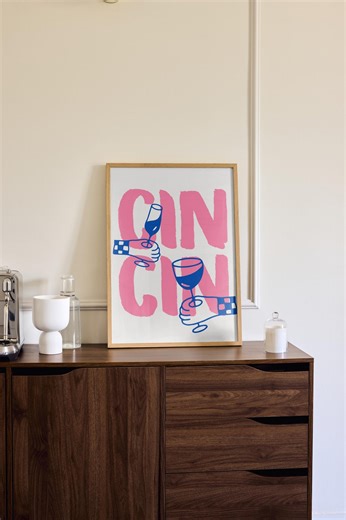 Cin Cin Italian Toast Print, Bold Pink Blue Wine Glass Art (digital Download) - Etsy