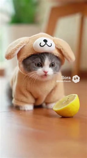 The baby kitten tasting lemon for the first time #cat
