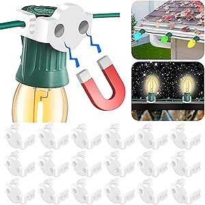 110PCS Magnetic Christmas Light Clips, C7/C9 Christmas Light Clips, Extra Strong Magnetic Christmas Lights Hooks for String Light Outdoor Patio Lighting, Metal Surface Roof Fence Railing Gutter, Clear
