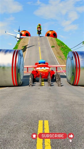 Can TMNT & McQueen Survive the Spike Road? 🏁🐢 #shorts #beamng #cars