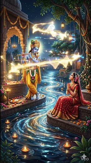 "राधा कृष्ण"💕। “कृष्ण की बांसुरी का जादू 😍🎶”