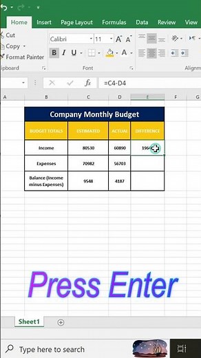 Company Monthly Budget Formula in Excel | Easy Expense & Income Tracking