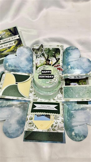 Scrapbook - Exploding Box - Snack Bouquet - Money Cake on Instagram: "exploding box with forest theme 🌳☘️🪴🍁🌿💚"