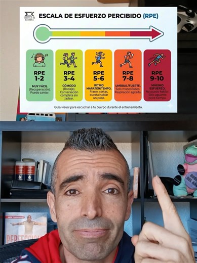 🚫⌚ NO TE COMPRES EL RELOJ TODAVÍA Si eres nuevo en esto, créeme: no necesitas saber tu ritmo por kilómetro, ni tu cadencia, ni tu oscilación vertical. Necesitas saber si te estás pasando de rosca o si vas bien. Y para eso, el mejor sensor es GRATIS y ya lo tienes: TU VOZ. 🗣️ Esta es la Escala del Esfuerzo (RPE) explicada para todos los públicos: 🟢 ¿Puedes mantener una conversación? Vas bien. Es tu ritmo para aguantar tiempo y disfrutar. (Ideal para empezar). 🟡 ¿Solo puedes soltar frases cort