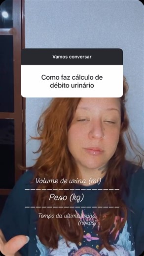 Milena Soares on Instagram: "💧 Você sabe calcular o débito urinário do seu paciente? Se a resposta for “mais ou menos”, calma que eu te explico! 📏 O débito urinário é um dos parâmetros mais importantes para avaliar a perfusão e a função renal — e você PRECISA saber calcular isso direitinho. 👉 Fórmula simples que salva vidas: volume de urina (ml) ÷ peso do paciente (kg) ÷ tempo (h) O resultado? ml/kg/h 💡 Valores normais? Geralmente de 1 a 2 ml/kg/h, mas isso pode variar conforme o quadro clín
