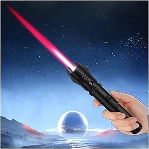 Lightsaber Lighter, Metal Large Fire Windproof Blue Flame Refillable Kitchen Cooking Torch Lighter, Windproof High Temperature Spitfire Lighter, Safety Lock and Adjustable Red Flame (Color : Black)