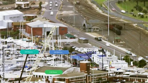 Live data update arriving, central marina hosting colored badges, clustering to map port metrics