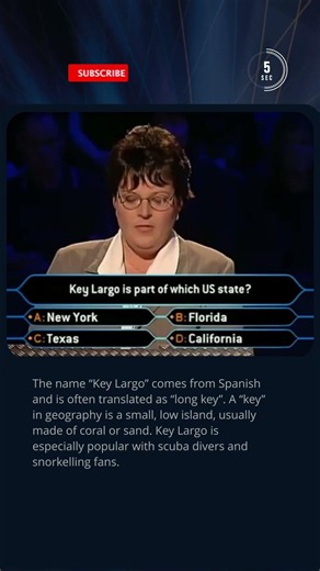 Which State Is Key Largo In? #quiz #millionaire #trivia #didyouknow #gameshow #country #tvshow #usa