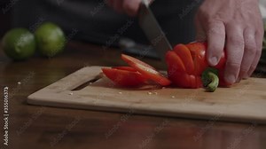Chef cutting bell pepper slow motion 60 fps