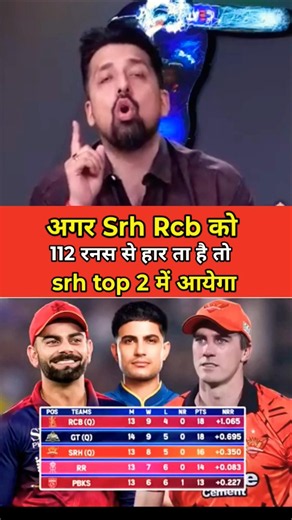 If SRH🛑😱 defeats RCB by 112 runs then SRH will enter the top 2.