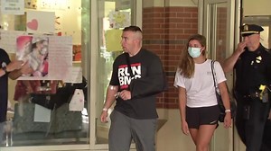 This is video of Braintree police Officer Matthew Donaghue, one of 2 Braintree officers wounded in a shooting on Friday, leaving Boston Medical Center today. Later, a viewer spotted his vehicle in a police escort on Route 128, and Officer Donaghue gave them a wave! https://bit.ly/3fUPTec | WCVB Channel 5 Boston