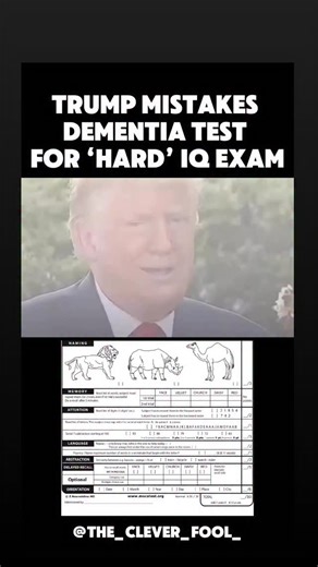 Donald Trump Confuses Dementia Screening for ‘Very Hard’ IQ Test as He Brags About Results. #DonaldTrump #TrumpNews #CognitiveTest #IQTest #DementiaScreening #USPolitics #StableGenius #CognitiveConfusion #IQGate #TestMixUp #VeryHardTest #BrainCheck #TrumpIQTest #TrumpBrainTest #TrumpMoment #TrumpQuotes #TrumpGaffe | The Clever Fool