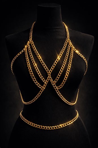 Gold Body Chain Harness, Luxury Layered Gold Body Jewelry, Statement Festival Chain, Burning Man Jewelry, Clubwear Body Chain - Etsy