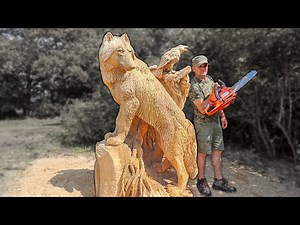 REAL SIZE WOODEN WOLF, Amazing Chainsaw Wood Carving | Vlad Carving #Video