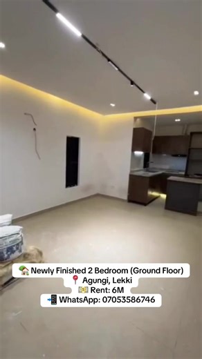 🌹 TO LET!! 📈📉 🌹 Newly Finished 2 Bedroom Apartment (Ground Floor) 📍 Agungi, Lekki 💵 Rent: 6M 🏢 Service Charge: 1M ⚠ Note: Bring Your Generator 🌳 Features: ♤ Interlocked Compound_ High Ceiling_ Accessible to the Road_ Modern POP_ Secured & Serene Estate_ Water Heater_ Ample Car Parking Space_ Good Drainage System_ Standard Open Kitchen_ Wardrobe_ Suspended Shower_ Balcony_ Quality Tiles_ Private Tank with Pumping Machine & Good Water Pressure 📌 Ref: Emex 📲 WhatsApp: 07053586746 📩 DM to