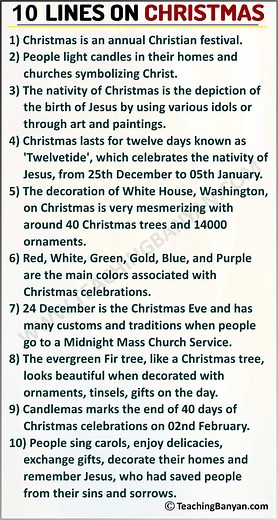 10 Lines on Christmas for Children and Students of Class 1, 2, 3, 4, 5, 6
