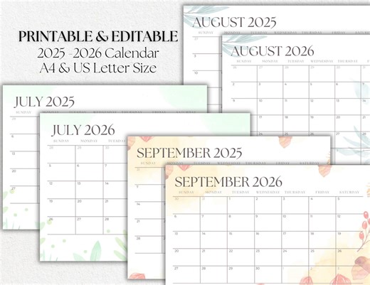 2025-2026 Botanical Calendar: Editable Printable, A4 & US Letter (PDF Calendar) - Etsy