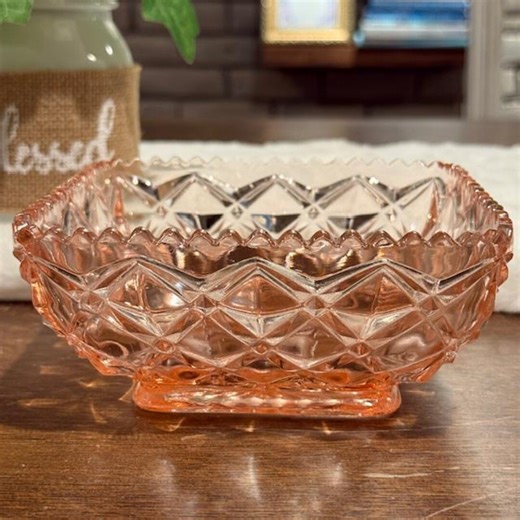 Vintage Federal Glass "diamond Lattice" Pink Depression Glass Square Bowl - Etsy