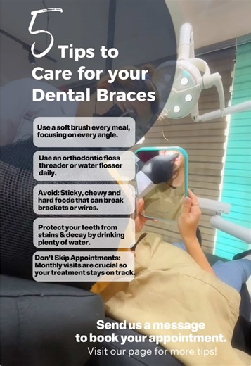 Tips on how to care for your dental braces. ☝🏻 #dentaltips #dentaltok #dentalhygienist #dentist #drmdentalclinic