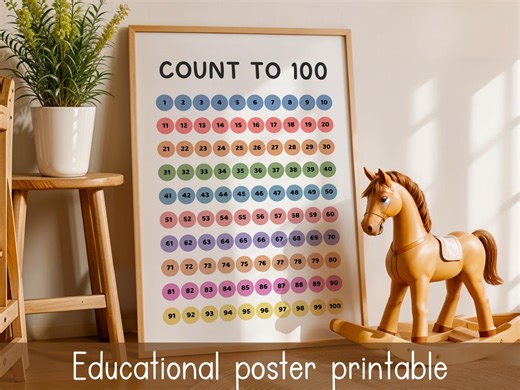 Count to 100 Chart Printable for Kids, Number Chart 1-100 Preschool, Kindergarten Math Poster, Homeschool Montessori Wall Art - Etsy