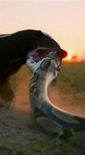 Honey Badger vs Python in Open African Savannah at Sunrise