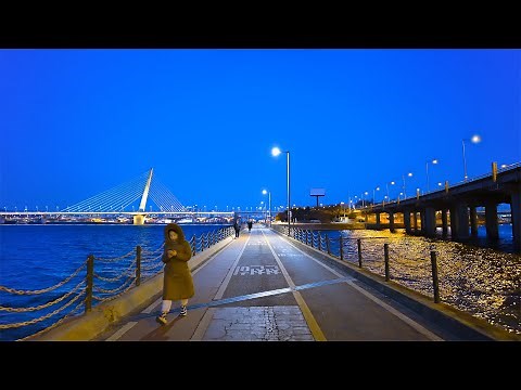 Seoul Night Walk 4K - A peaceful night, walking along the Han River, World Cup Bridge | Relax