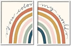 Stupell Industries You Color My World Rainbow Script Phrase,Design by Deborah Curiel, White Framed, 24 x 30