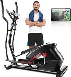 FUNMILY Elliptical Machine, Cross Trainer for Home Use, 10-Level Magnetic Resistance, Heart Rate Sensor, Smart App, LCD Monitor, 390LB Weight Capacity Exercise Fitness Elliptical Trainer