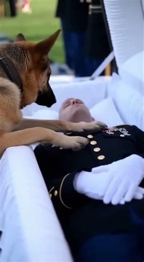 Heartbreaking Farewell: Loyal German Shepherd Mourns Fallen Marine at Military Funeral 🇺🇸🐾 #k9 #dog