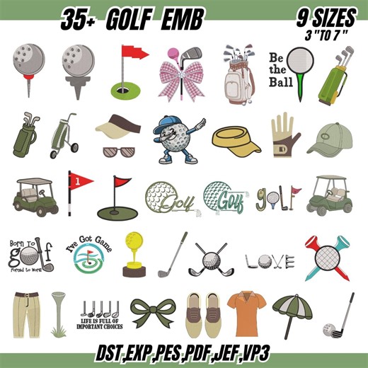 Golf Embroidery Designs Bundle, Golf Ball Embroidery, Golf Bag Embroidery, Mini Golf Embroidery, Sports Embroidery Set, 9 Sizes - Etsy