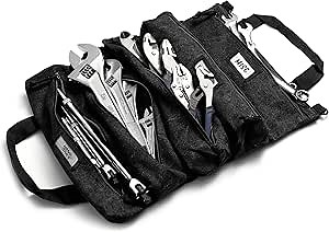 Official Voyager Tool Roll Bag - Easy to Carry 5-Pocket Roll Up Tool Bag - Durable 20oz Canvas, Rust-Proof YKK Zippers & Secure Buckle - A Gift for Dads, Mechanics, Electricians & Hobbyists | Black