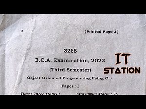 OOPS using c++ previous year exam paper BCA 3rd semester || 2022