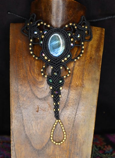 Makramee Hand Oder Fuß Collier Mit Labradorit Und Glasperlen, Schwarz, Barfußsandale, Macramee Fuß Schmuck , Fußkette , Goa Festival - Etsy