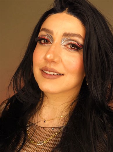 Glam Makeup Transformation: Red & Black Liner with Rhinestones