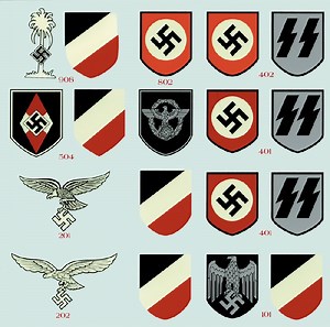 WW2 German Helmet Decals - Sheet 1 Decal Set - Reddick Militaria