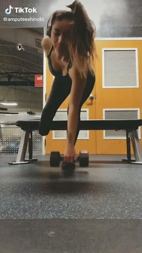 Amputee Girl Balancing on one leg and doing inspirational workout, motivational female amputee video