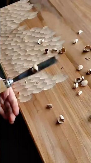 Hand Carving a Fish Scale Texture: Detailed Chisel Work on Wood Panel