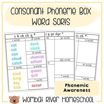 THRASS Consonant Phoneme Box Word Sorts Alphabetical Order Spelling Dollar Deal