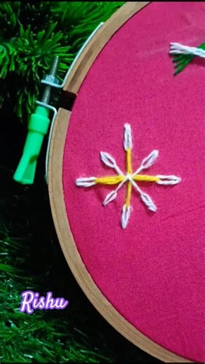 beautiful threads embroidery flower design tutorial 😍🪡 #threadart #handbroidery #needlework #flowers