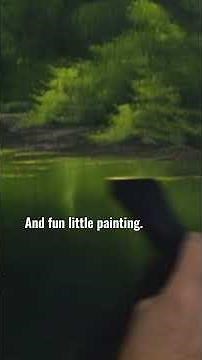 Bob Ross uses a tiny roll of paint to make waterlines in his painting