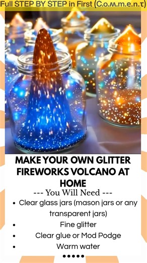 23K views · 100 reactions | Make Your Own Glitter Fireworks Volcano at Home Looking for a dazzling science-meets-art project that lights up the night? This DIY Glitter Fireworks Volcano is shimmering, glowing, and absolutely mesmerizing. With just a few simple materials, you can create your own glowing jar of “fireworks” that looks like a sparkling galaxy in motion. | Kira Recipes | Facebook