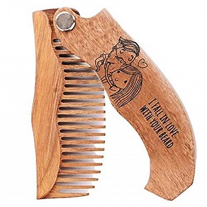Wooden Beard Comb for Men - Personalized Folding Pocket Comb for Moustache Beard & Hair Walnut Combs Engraved (Fall in love)