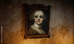 A painting of a woman with a creepy face. The painting is old and has a creepy vibe Video