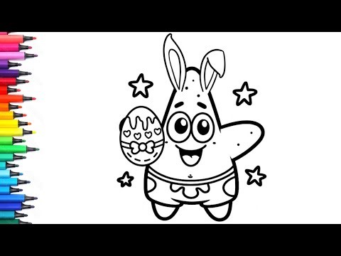 Easter Bunny Patrick Star Holding Egg Drawing, Painting & Colouring for Kids and Toddlers_ Child Art